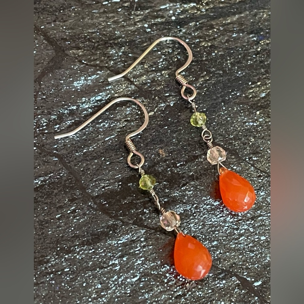 Carnelian, Citrine, and Peridot Handmade Dangle Earrings